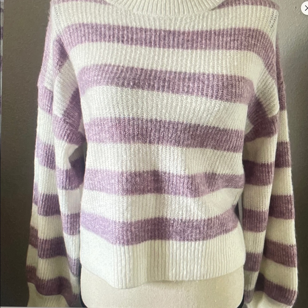 IJOAH Striped Purple and White Women's Sweater